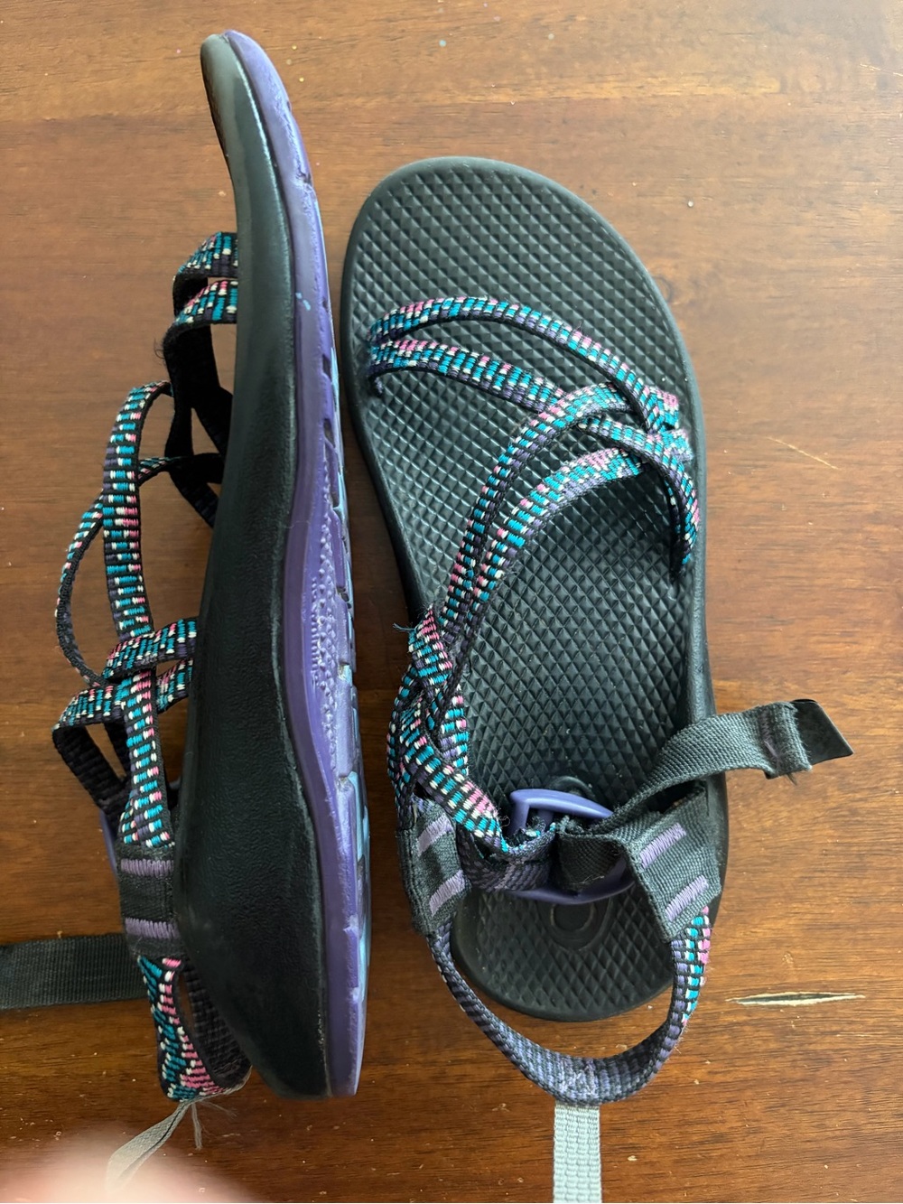 Black Chaco Sandals with Teal & Purple Webbing